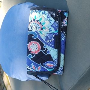 Vera Bradley navy trimmed wristlet wallet Lotus flower swirl pattern